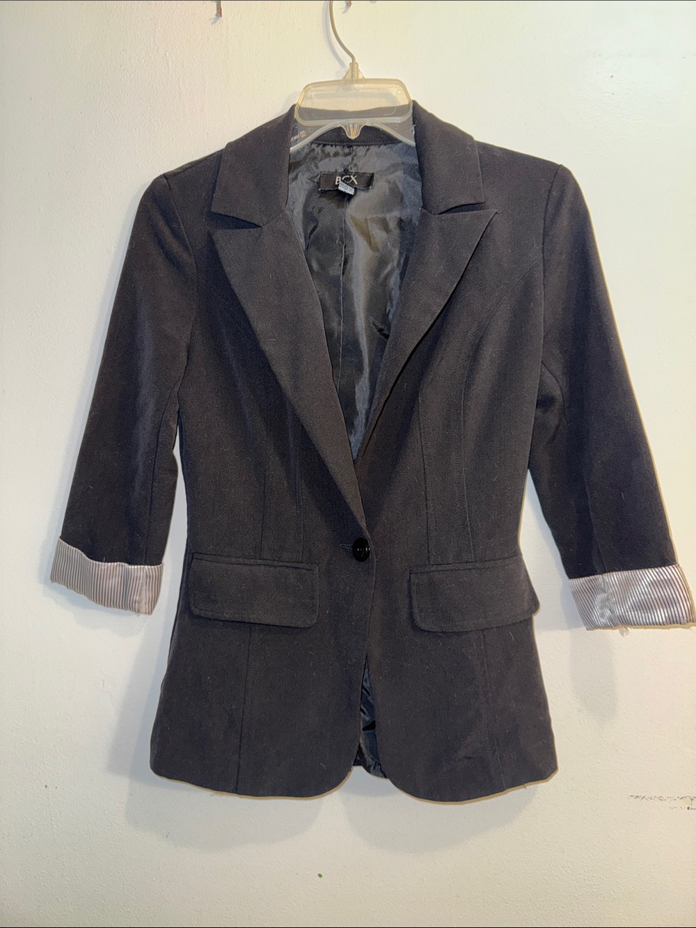 BCX Black Single-Button Women’s Blazer with Contrast Cuffs